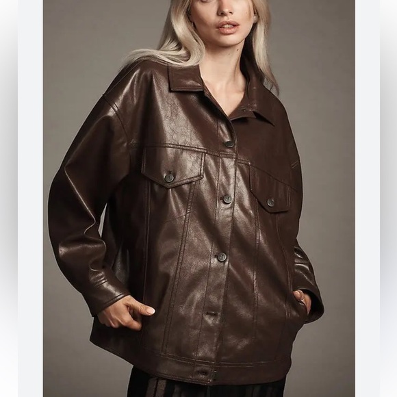 Pilcro Faux Leather Boyfriend Jacket – Brown – Size Small - Picture 2 of 8